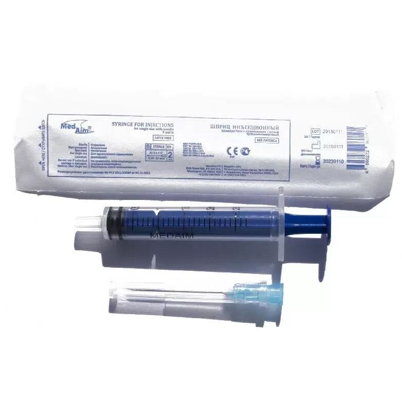Шприц 3-х компонентный MedAim 2 мл с иглой 23G 0,63х32 мм 1 шт.