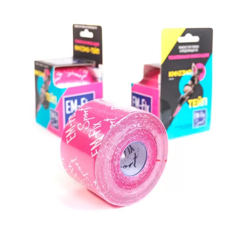 Кинезио тейп бинт спортивный Em-fix гипоаллергенный розовый 5смх5м