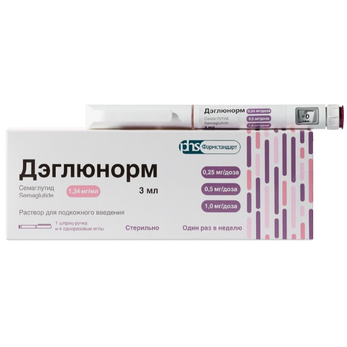 Дэглюнорм раствор для подкожного введения 0,25/0,5/1 мг/доза 3 мл шприц-ручка 1 шт. + одноразовые иглы 4 шт.