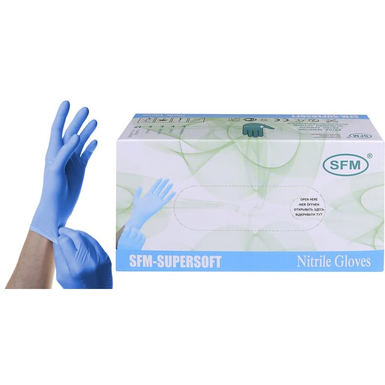 Перчатки Sfm смотровые н/стер. нитриловые неопудренные текстур.supersoft голубые размер xl 100 пар