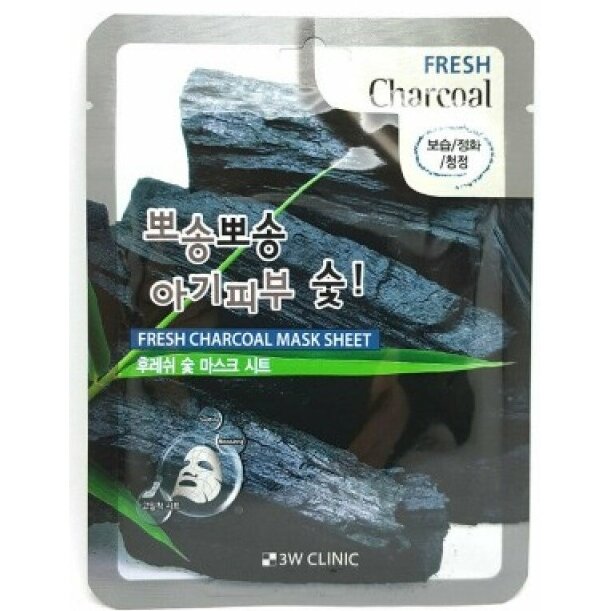 Маска для лица тканевая с древесным углем Fresh charcoal mask sheet 3W Клиник 23 мл