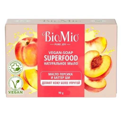 Мыло натуральное Biomio bio-soap superfood с маслом персика и баттером ши 90 г