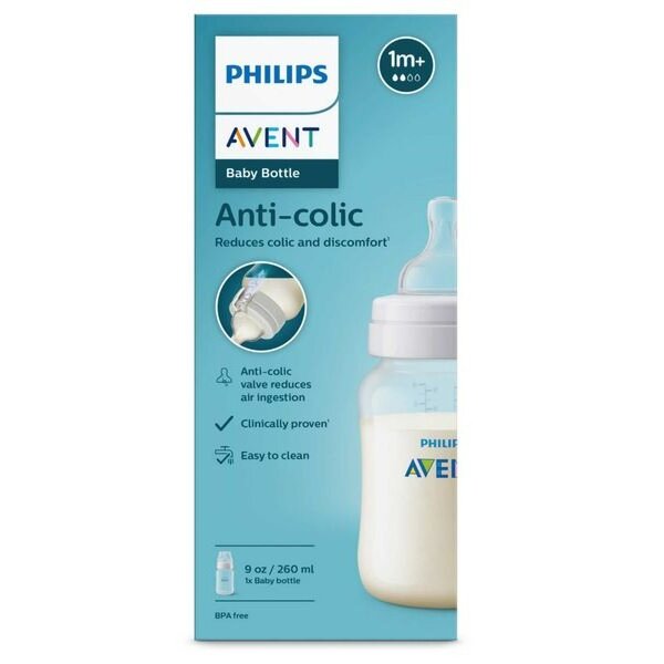 Бутылочка с силиконовой соской из полипропилена с 1 мес. Anti-colic Philips Avent 260 мл (SCY103/01)