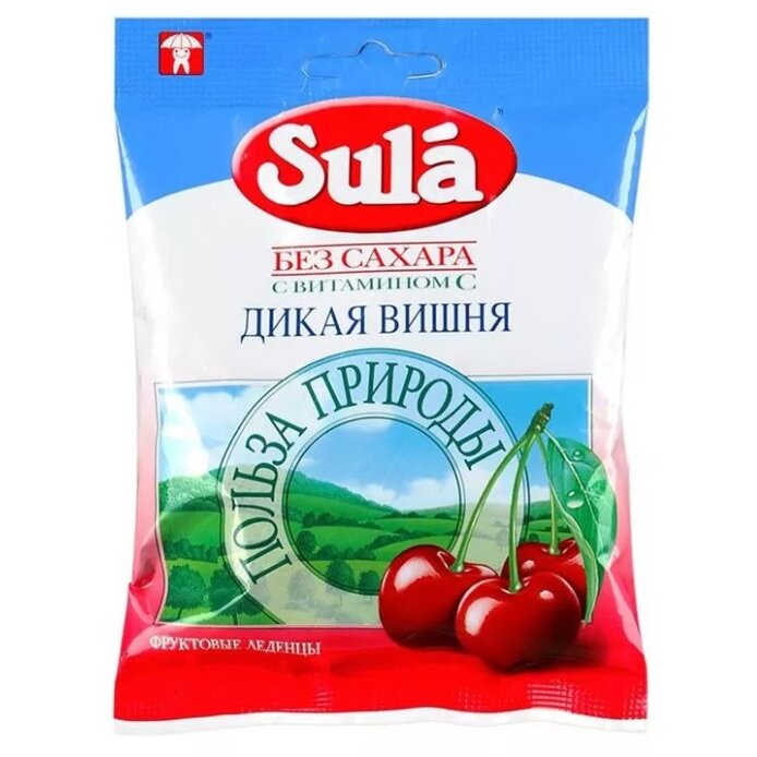 Леденцы Sula Дикая вишня без сахара с витамином С 60 г 1 шт.