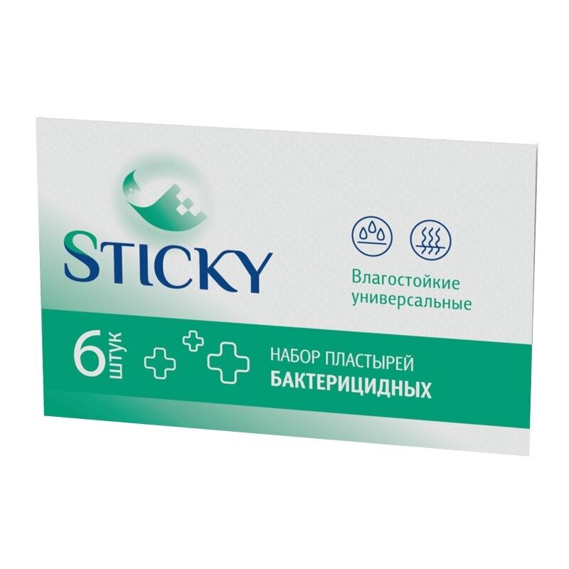 Пластырь бактерицидный влагостойкий Sticky 1,9х7,2 см 6 шт.