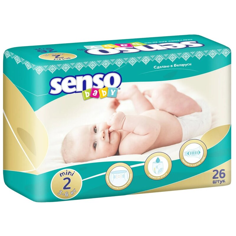 Подгузники для детей с кремом-бальзамом Mini Baby Senso/Сенсо 3-6 кг 26 шт. р.2