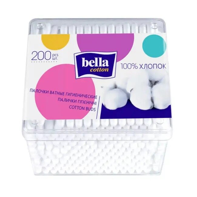 Ватные палочки Bella Cotton квадратная упаковка 200 шт.