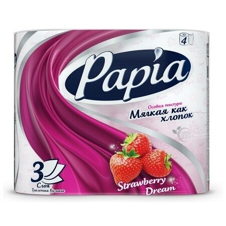 Бумага туалетная Papia 3-х слойная Клубничная мечта 4 шт.