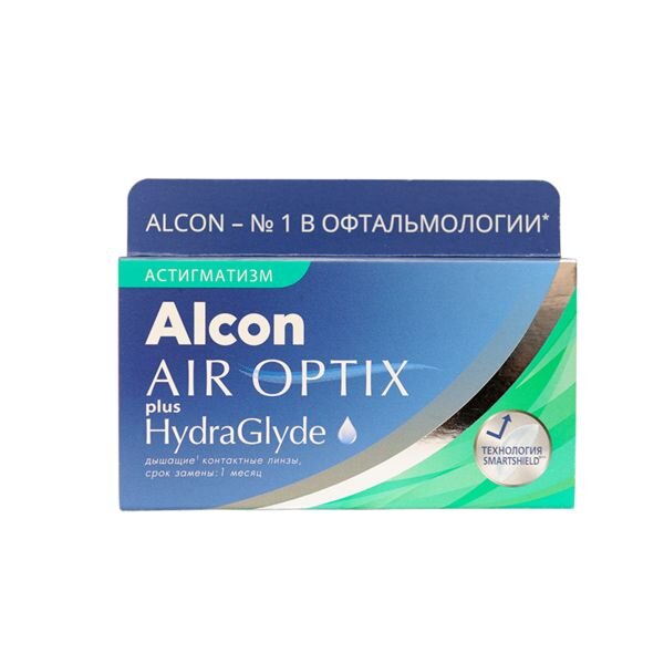 Линзы контактные Air Optix plus HydraGlyde for Astigmatism Alcon/Алкон (-5,00, -1,75 /180) 3шт