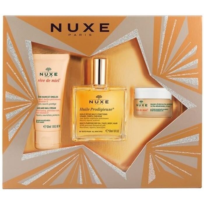 Набор Nuxe Prodigieuse масло 50 мл + Reve de Miel бальзам 15 г + Reve de Miel крем для рук и ногтей 30 мл