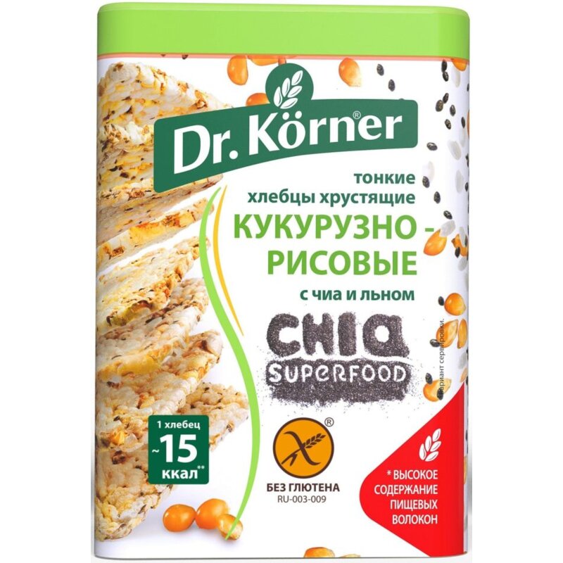 Хлебцы Dr.Korner Кукурузно-рисовые с чиа и льном 100 г