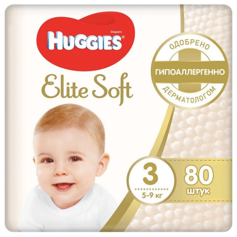 Подгузники Huggies Elite Soft размер 3 5-9 кг 80 шт.