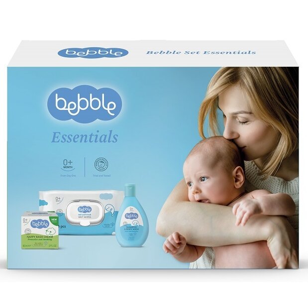 Набор Bebble essentials: шампунь для волос и тела 200 мл +крем от опрелостей 60 мл+салфетки влажные 64 шт.