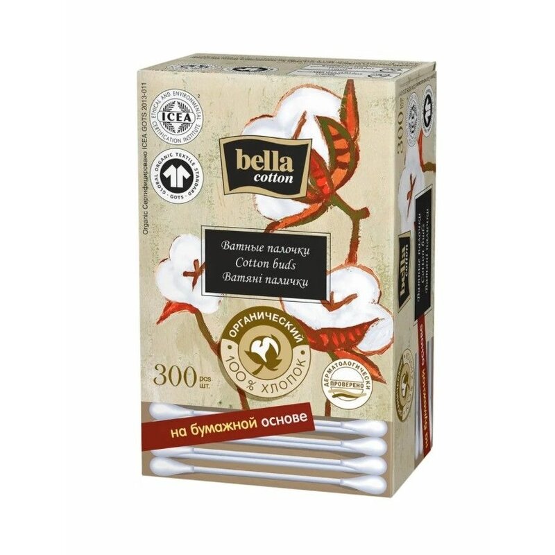 Ватные палочки Bella Cotton органический хлопок 300 шт.