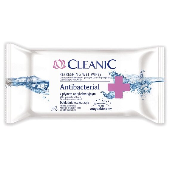 CLEANIC влажные освежающие салфетки Antibacterial 15 шт.