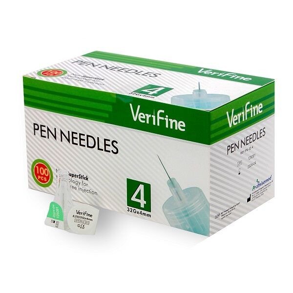 Иглы для инсулиновых шприц-ручек Verifine 32G 0.23 х 4 мм 100 шт.