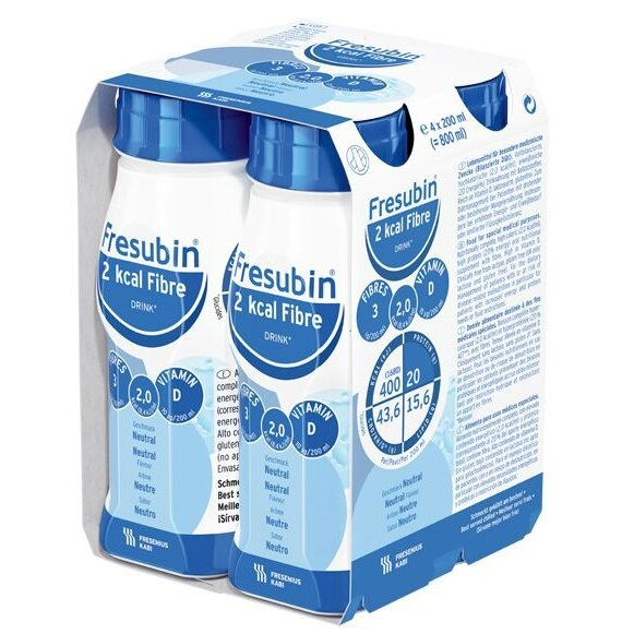 Напиток Фрезубин 2 ккал с пищевыми волокнами с нейтральным вкусом бутылки 200 мл 4 шт.