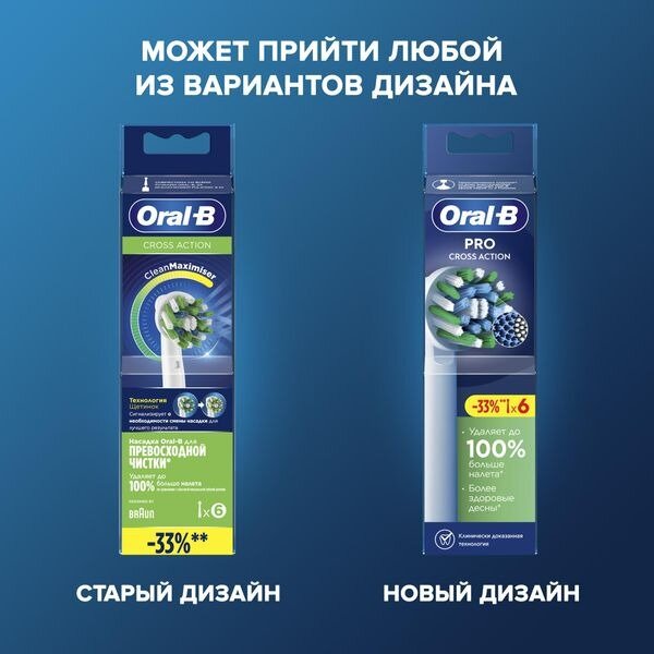 Насадка сменная для электрической зубной щетки Oral-B Pro CrossAction белая 6 шт.