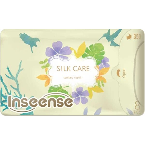 Прокладки гигиенические ночные плюс Inseense Silk Care 7 капель 350 мм 8 шт.