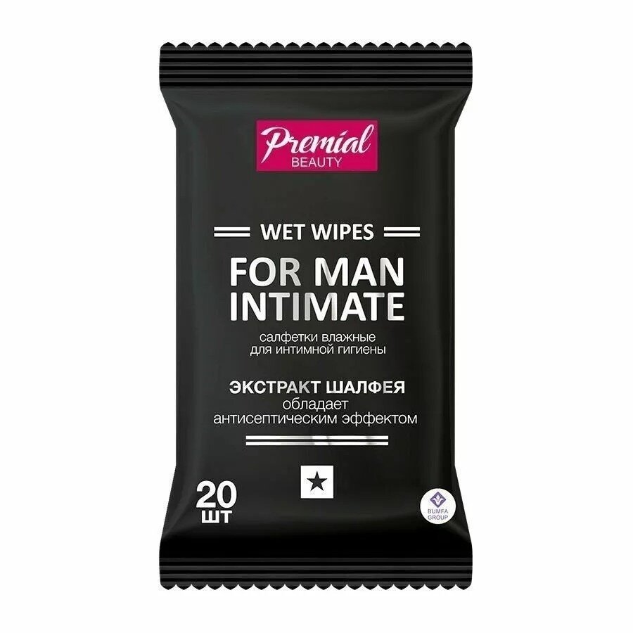 Салфетки Premial влажные с экстрактом шалфея для интимной гигиены мужские 20 шт.