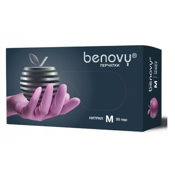 Перчатки нитриловые Benovy нестерильные текстурированные розовые р.M 50 пар