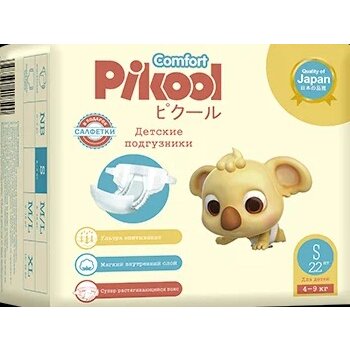 Подгузники детские Pikool Comfort S 4-9 кг 22 шт. + подарок салфетки 10 шт.