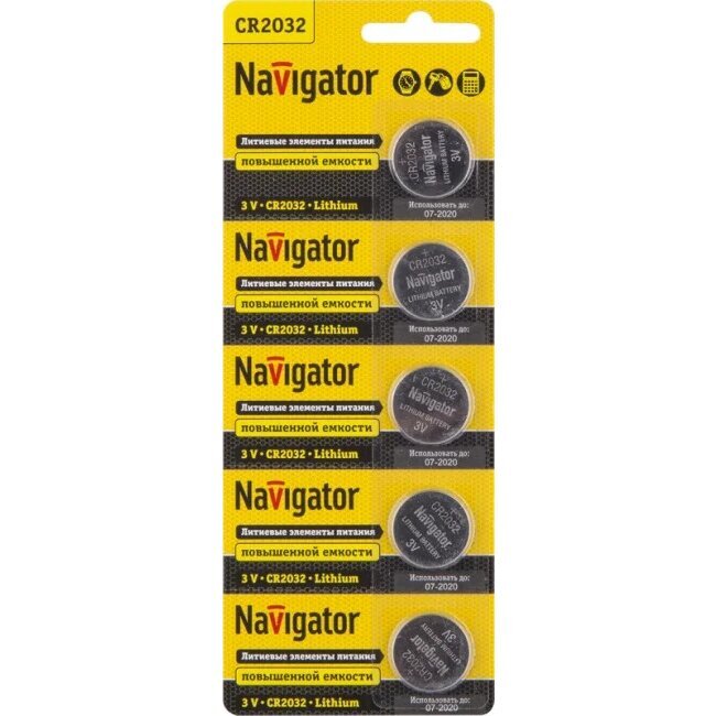 Navigator 94765 Элемент питания литиевый CR2032 94 765 блистер 5 шт.