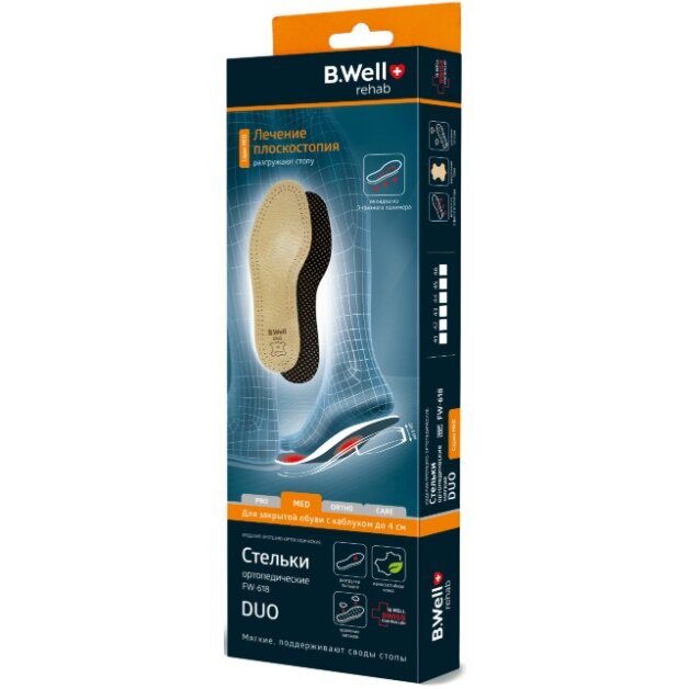 Стельки ортопедические B.Well DUO FW-618 мягкие, кожа, вкладка полимерная р.39