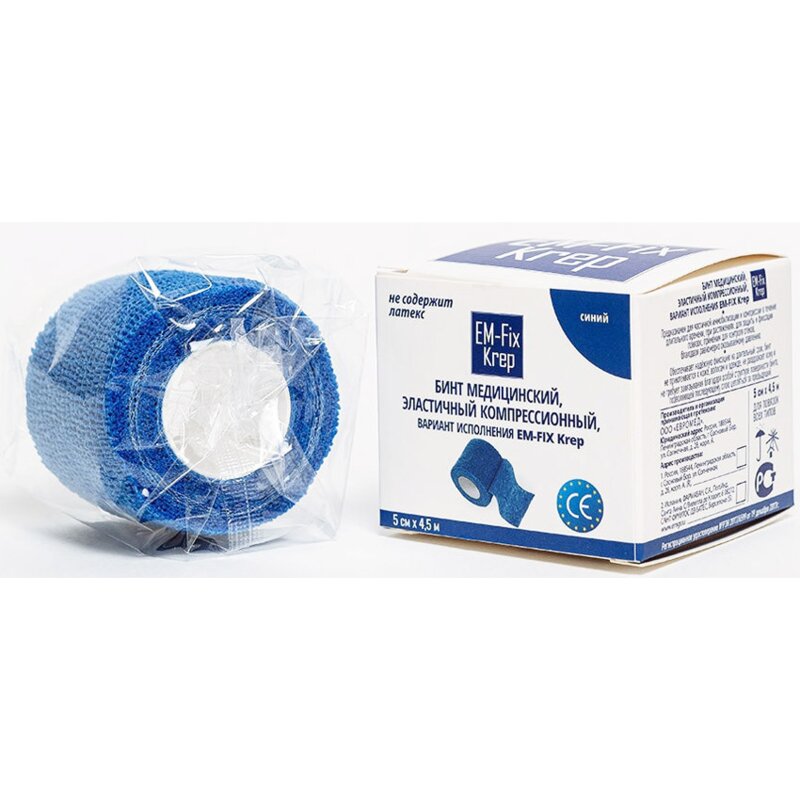 Бинт Em-fix krep медицинский эластичный компрессионный синий 5 см х 4,5 м 1 шт.