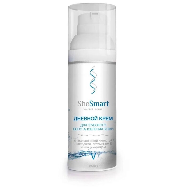 Крем дневной для глубокого восстановления кожи SheSmart с гиалуроновой кислотой, пептидами, ниацинамидом витамином е 50 мл