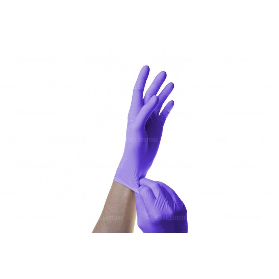 Перчатки Sfm смотровые н/стер. нитриловые неопудренные текстур. хлоринация однокр. фиолетово-голубые размер m 1 пара