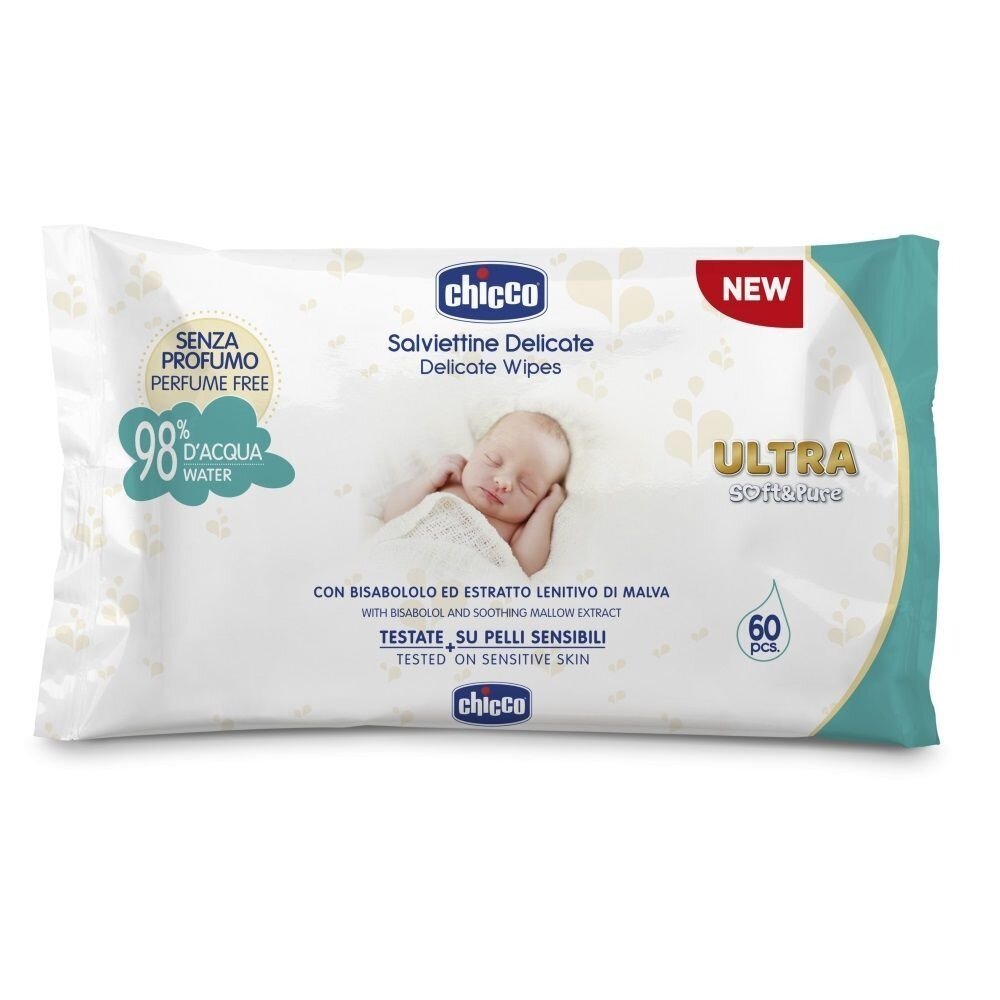 Салфетки Chicco очищающие ультра-мягкие влажные без клапана 60 шт.