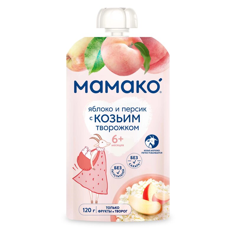 Мамако пюре 120 г яблоко/персик/козий творожок