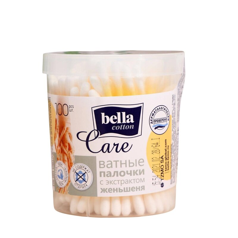 Ватные палочки Bella cotton care с экстрактом женьшеня стакан 100 шт.