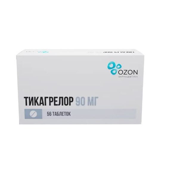 Тикагрелор таблетки, покрытые пленочной оболочкой 90 мг 56 шт.