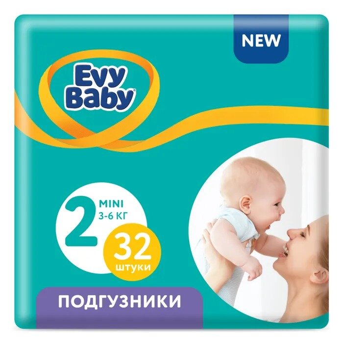 Подгузники Evy baby стандарт мини 3-6 кг 32 шт.