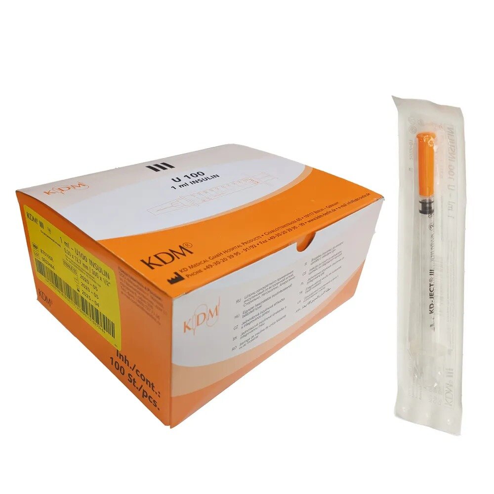 Шприц трехкомпонентный Kdm 1мл u-100 с иглой