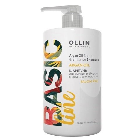Ollin professional basic line шампунь для сияния и блеска 750мл с аргановым маслом