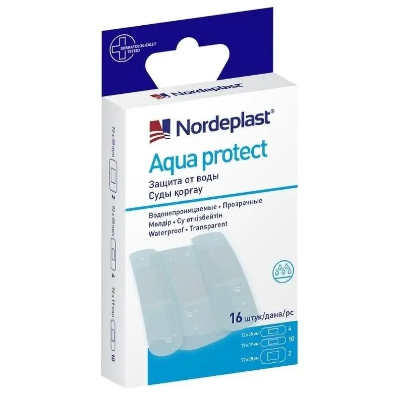 Пластырь медицинский Nordeplast Aqua Protect 3-х размеров 16 шт.