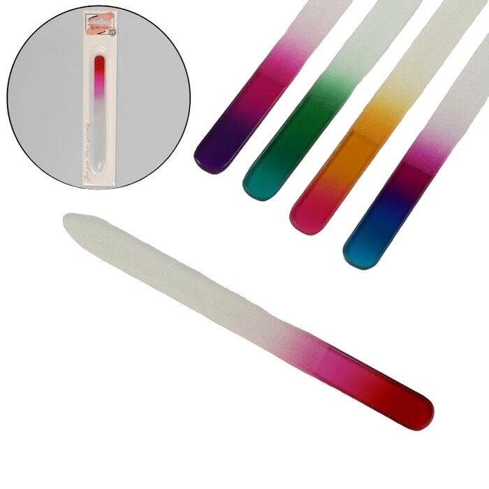 Queen fair пилка для ногтей стеклянная радуга в чехле микс 14 см 3941102 на блистере