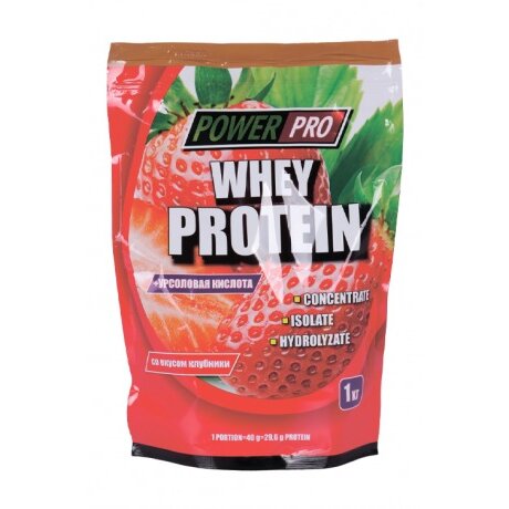 Протеин Power Pro сывороточный с изолятом Whey Protein со вкусом клубники 1 кг