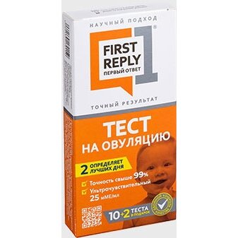 ТЕСТ ПОЛОСКА ДЛЯ ОПРЕДЕЛЕНИЯ ВРЕМЕНИ ОВУЛЯЦИИ FIRST REPLY ПЕРВЫЙ ОТВЕТ 10 шт.+2 ТЕСТА В ПОДАРОК