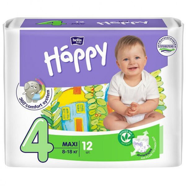 Подгузники детские Bella Baby Happy макси 8-18 кг 12 шт.