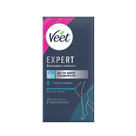 Полоски для депиляции восковые Veet Expert для чувствительной кожи 12 шт.