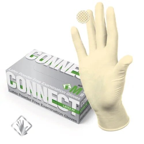 Перчатки Top glove connect смотровые нестерильные латексные неопудренные текстурированные натуральный размер M 50 пар