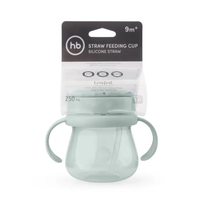 Поильник с трубочкой и ручками голубой Happy Baby/Хэппи Беби 250мл