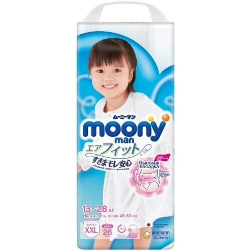 Moony man подгузники-трусики для девочек размер xxl 26 шт. air fit