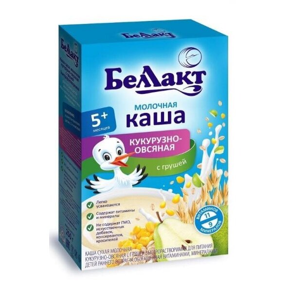 Каша Беллакт молочная кукурузно-овсяная с грушей 250 г