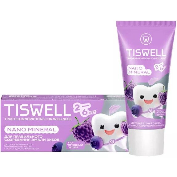 Зубная паста детская Tiswell реминерализующая ягодный зефир 60 г