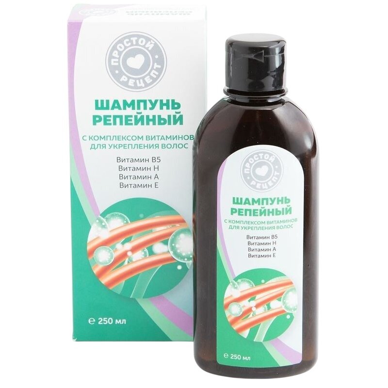 Шампунь репейный Простой рецепт для укрепления волос с комплексом витаминов 250 мл